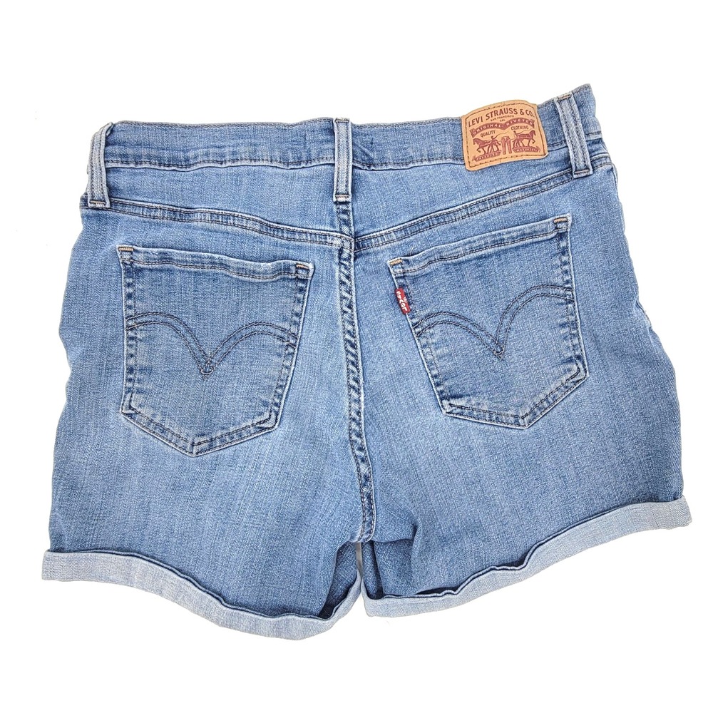 Levi's Mid Length Denim Shorts Women's Size 29, Stretch, Distressed, Rolled Cuff